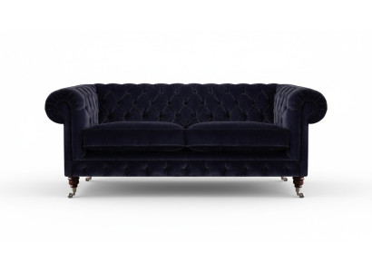 Sofá de dos plazas Chesterfield de color azul oscuro para la sala de estar, elegante y hecho de tela de alta calidad.