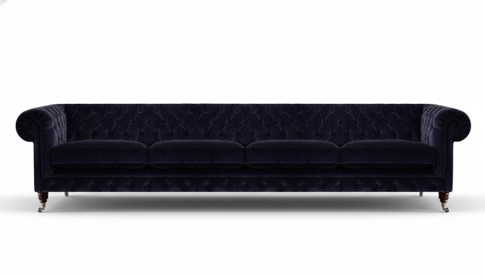 Sofá de 4 plazas Chesterfield azul oscuro para sala de estar, muebles tapizados.