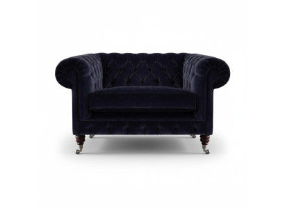 Sillón Chesterfield azul oscuro, diseño de sala de estar, de diseñador, de una sola plaza.