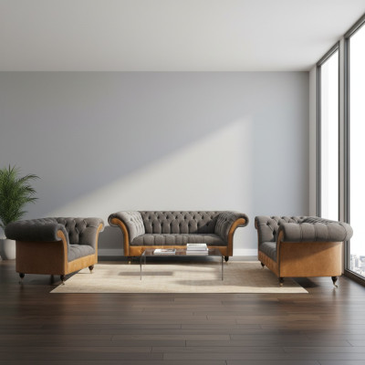 Sofás de tela Chesterfield gris-marrón, muebles tapizados de diseño para la sala de estar.