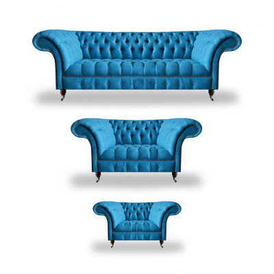 Chesterfield Muebles de asiento de diseñador azul claro Sofá de 3 plazas sofá de 2 plazas 3 piezas
