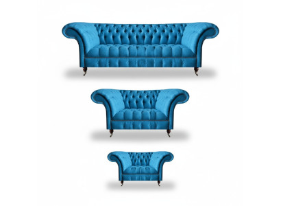 Chesterfield Muebles de asiento de diseñador azul claro Sofá de 3 plazas sofá de 2 plazas 3 piezas