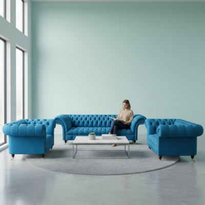 Cielo azul Chesterfield Set de asientos lujosos Sofás de diseñador.