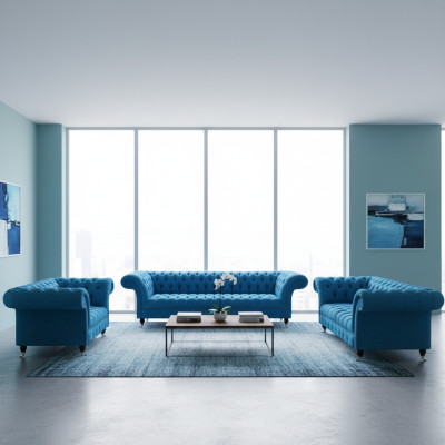 Cielo azul Chesterfield Set de asientos lujosos Sofás de diseñador.