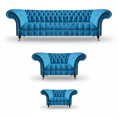 Cielo azul Chesterfield Set de asientos lujosos Sofás de diseñador.