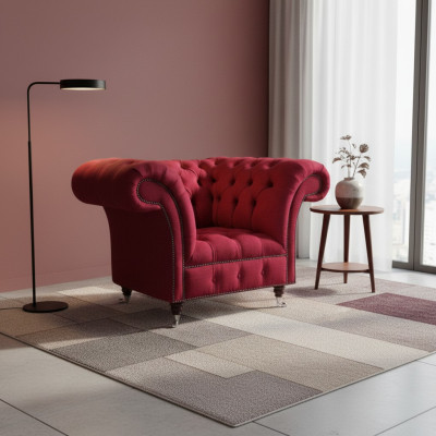 Sillón Chesterfield rosa, mueble de diseño de lujo, asiento de tela para la sala de estar.