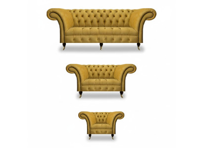 Noble amarillo Chesterfield conjunto de muebles tapizados en tela de sofá de 3 piezas.
