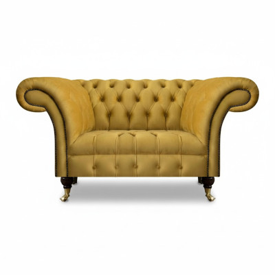 Sofá de dos plazas Chesterfield de diseñador, sofá de lujo amarillo para la sala de estar.