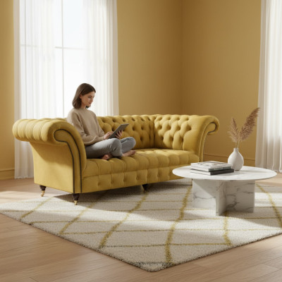 Chesterfield Muebles de lujo Sofá de tres plazas Sofá de tela Sofá acolchado Sala de estar