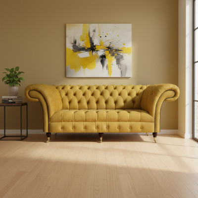 Chesterfield Muebles de lujo Sofá de tres plazas Sofá de tela Sofá acolchado Sala de estar