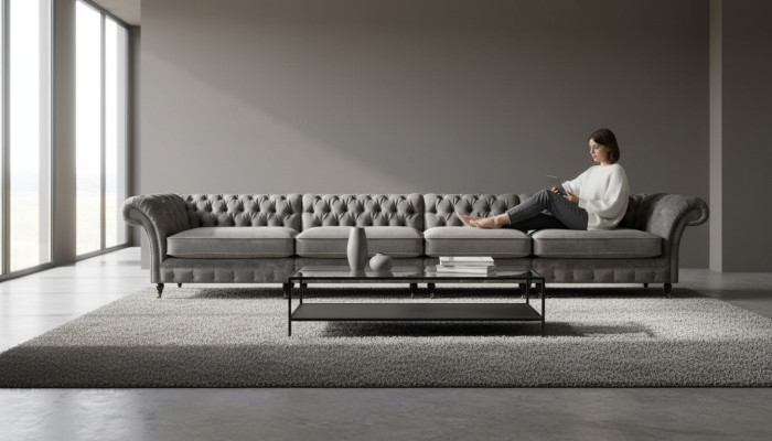 Sofá de diseñador Chesterfield para salón de lujo, 4 plazas.