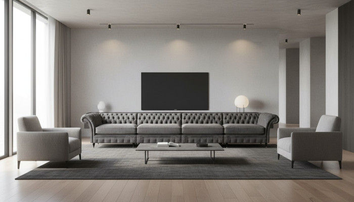Sofá de diseñador Chesterfield para salón de lujo, 4 plazas.