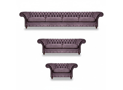 Chesterfield Lila Conjunto de sofás completo Juego de sofás moderno de 3 piezas