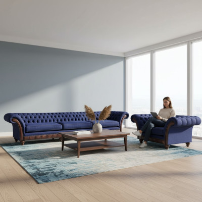 Muebles tapizados Chesterfield azules diseñador sofá de 3 plazas silla tapizada de 2 piezas