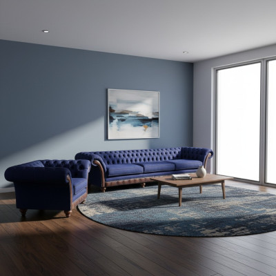 Muebles tapizados Chesterfield azules diseñador sofá de 3 plazas silla tapizada de 2 piezas