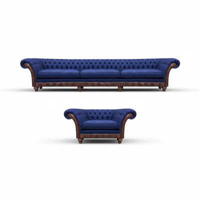 Muebles tapizados Chesterfield azules diseñador sofá de 3 plazas silla tapizada de 2 piezas