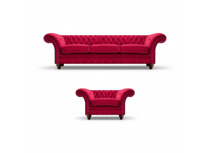 Chesterfield Conjunto de sofás rojos Sillón textil de lujo Relleno de tres plazas