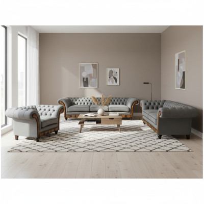 Chesterfield conjunto de sala de estar de muebles tapizados gris claro Sofá de lujo Conjunto