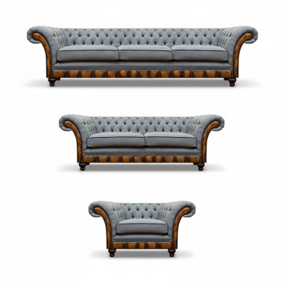 Chesterfield conjunto de sala de estar de muebles tapizados gris claro Sofá de lujo Conjunto