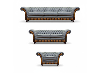 Chesterfield conjunto de sala de estar de muebles tapizados gris claro Sofá de lujo Conjunto