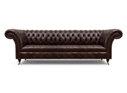 Sofá moderno de cuero sintético Chesterfield marrón de cuatro plazas