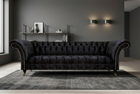 Chesterfield Moderno Sofá Negro de Cuatro Plazas Muebles tapizados de lujo de 4 plazas
