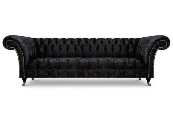 Chesterfield Moderno Sofá Negro de Cuatro Plazas Muebles tapizados de lujo de 4 plazas