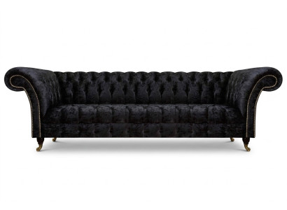 Chesterfield Moderno Sofá Negro de Cuatro Plazas Muebles tapizados de lujo de 4 plazas
