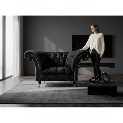 Chesterfield - Sillón de un asiento negro con lujo de respaldo.