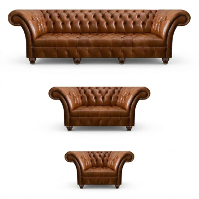 Chesterfield Conjunto de cuero marrón Sofás exclusivos Sillón de diseño