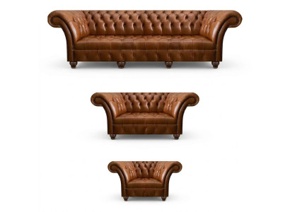 Chesterfield Conjunto de cuero marrón Sofás exclusivos Sillón de diseño