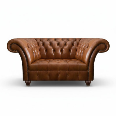 Sofá de dos plazas de cuero Chesterfield marrón de imitación de diseñador