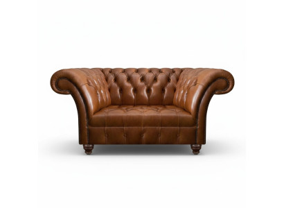 Sofá de dos plazas de cuero Chesterfield marrón de imitación de diseñador