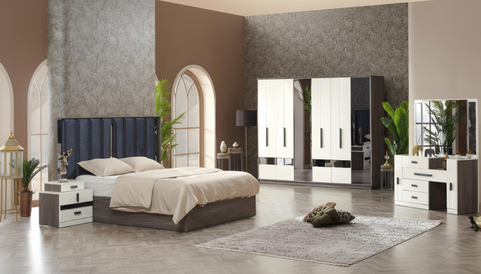 Juego de lujo para dormitorio cama 2x mesitas de noche muebles completos 5 pz armario de lujo