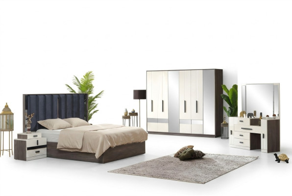 Juego de lujo para dormitorio cama 2x mesitas de noche muebles completos 5 pz armario de lujo