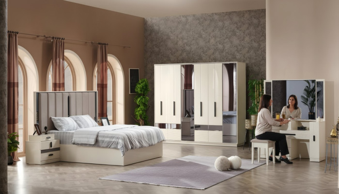 Juego de dormitorio de 5 piezas diseño moderno muebles completos cama armario de lujo