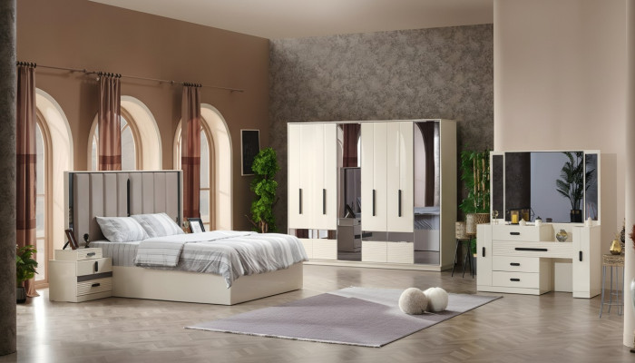 Juego de dormitorio de 5 piezas diseño moderno muebles completos cama armario de lujo