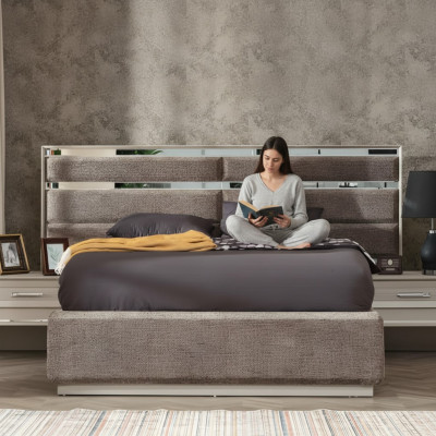 Cama matrimonial de diseño gris moderno lujo muebles de dormitorio