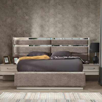 Cama matrimonial de diseño gris moderno lujo muebles de dormitorio