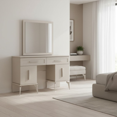 Mueble de dormitorio de madera gris de diseño moderno con espejo