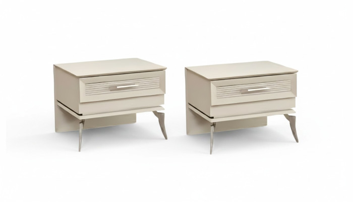 Cama moderna con 2 mesitas de lujo de diseño en madera