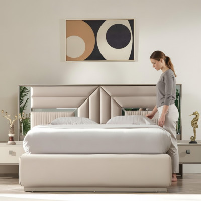 Cama matrimonial de diseño para dormitorio de lujo muebles de madera