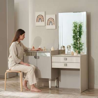 Mueble de tocador de lujo para dormitorio con espejo de diseño en madera moderna