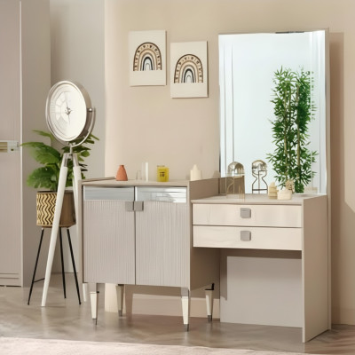 Mueble de tocador de lujo para dormitorio con espejo de diseño en madera moderna