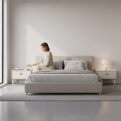 Muebles de lujo de madera para dormitorio 2x mesitas de noche diseño moderno completo
