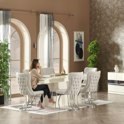 Juego de comedor de 7 piezas Mesa de comedor con 6 sillas Diseño moderno Muebles de lujo Completo