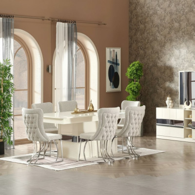 Juego de comedor de 7 piezas Mesa de comedor con 6 sillas Diseño moderno Muebles de lujo Completo