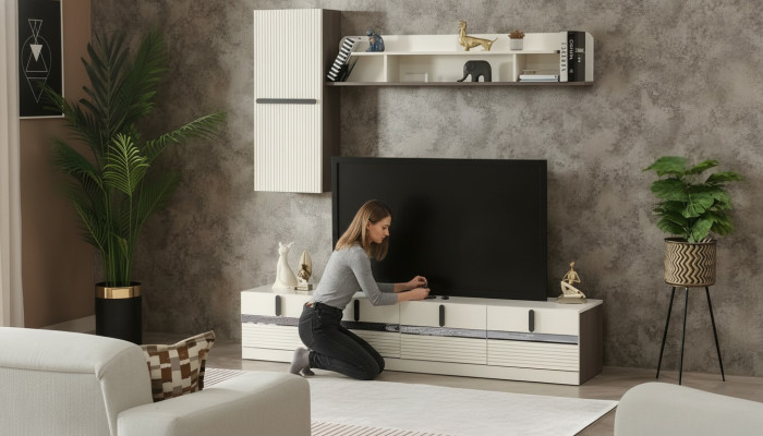 Juego de salón de 3 piezas con mueble de TV en madera armario completo estante