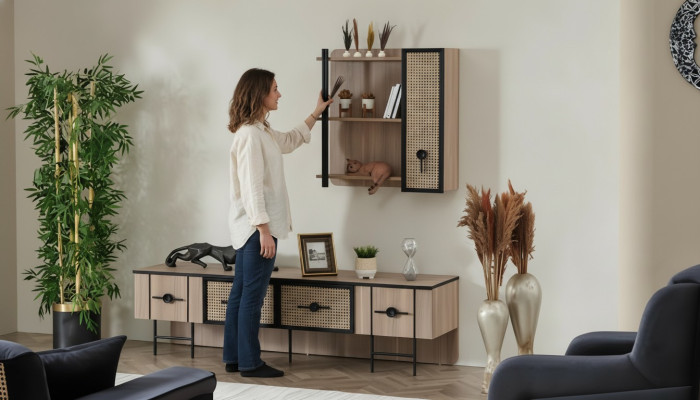 Móvil TV de salón en madera, armario de pared moderno de lujo