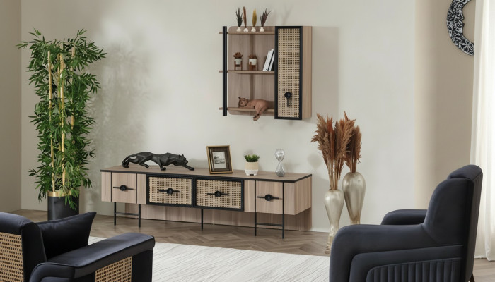 Móvil TV de salón en madera, armario de pared moderno de lujo